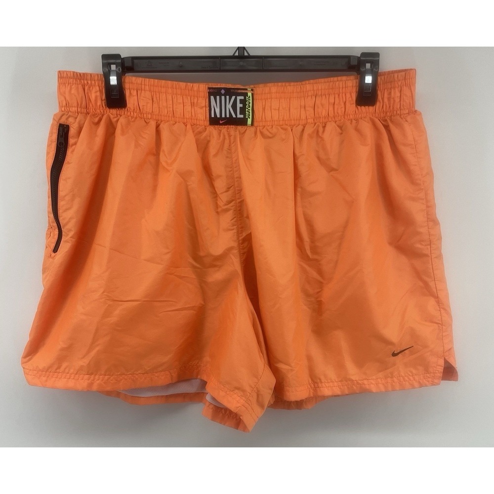 Nike Athletic Shorts Womens 1X Orange Sportswear Mesh Lined Zip Pocket Logo Gym